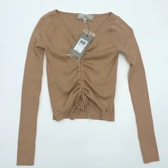 NWT Guess tan cropped long sleeve sweater XS - Picture 1 of 10